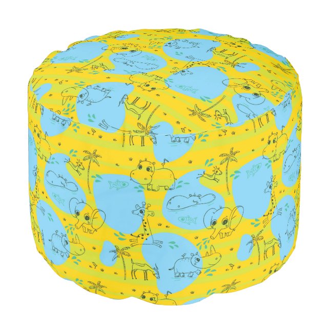 Animals playing baby pattern background pouf (Angled Front)