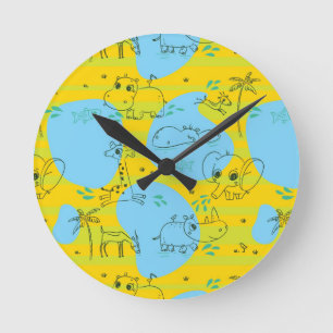 Animals playing baby pattern background round clock