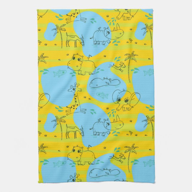 Animals playing baby pattern background towel (Vertical)