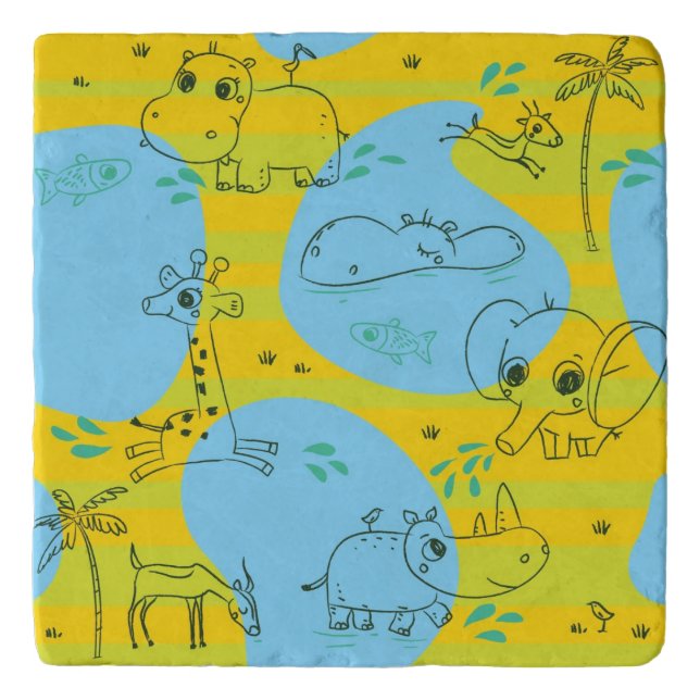 Animals playing baby pattern background trivet (Front)