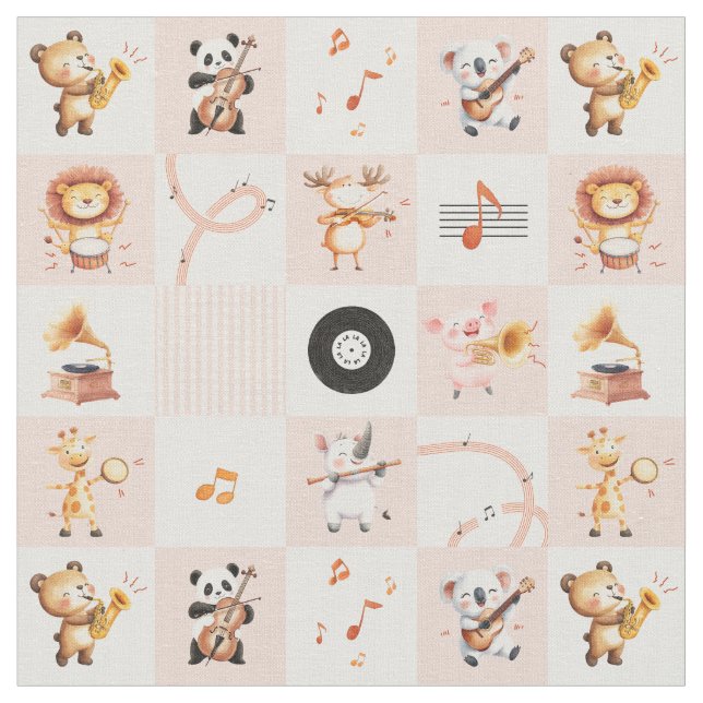  animals playing music singing songs fabric (Close Up)