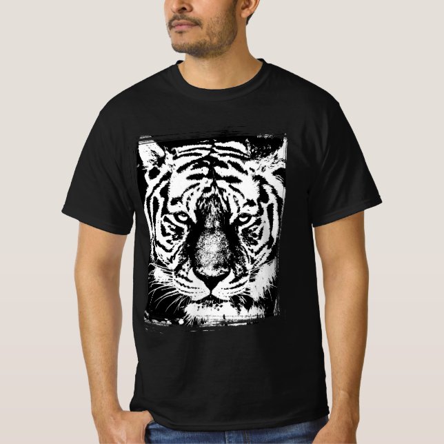 Animals Pop Art Tiger Face Mens Value Black T-Shirt (Front)