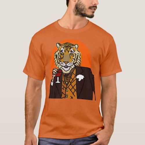 Animals Portrait Tiger In Suit Drinking Wine T_Shirt