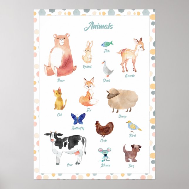 Animals Poster, Printable Wall Art, Educational Poster (Front)
