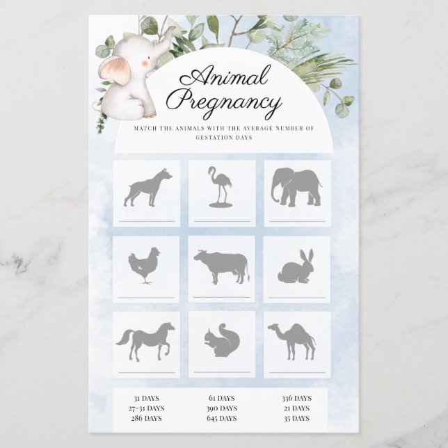 Animals Pregnancy Boy Baby Shower Game (Front)