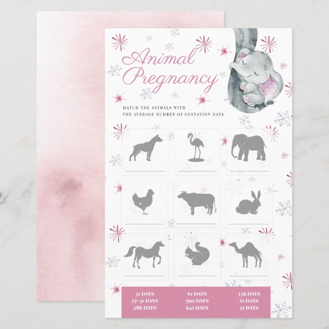 Animals Pregnancy Girl Baby Shower Game (Front/Back)