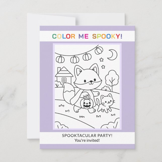 Animals & Pumpkin Halloween Coloring Invitation (Front)