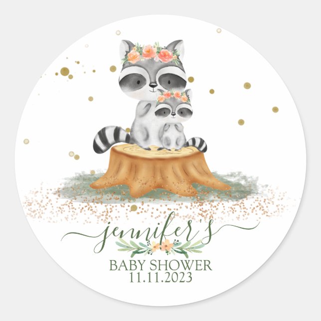 Animals Raccoon Family Favor Classic Round Sticker (Front)
