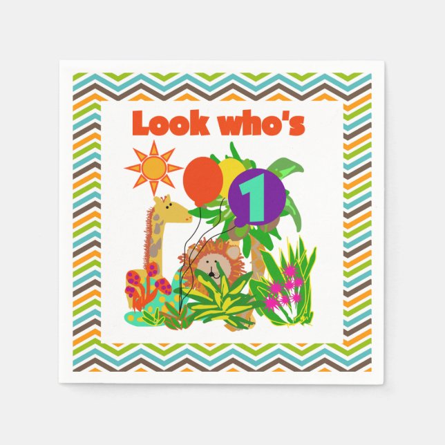 Animals Safari 1st Birthday Paper Napkins (Front)