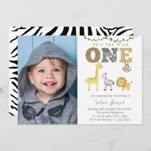 Animals Safari 1st Birthday Party for Boy Invitation