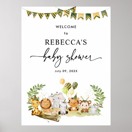 Animals Safari Baby Shower Welcome Sign Poster