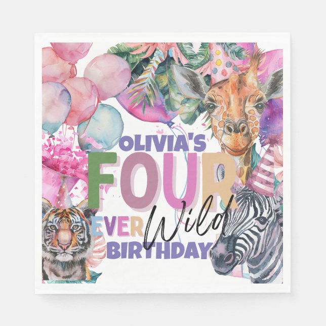 Animals Safari Jungle Four Ever Wild  Birthday  Napkins (Front)