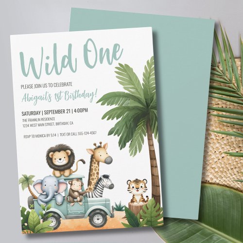 Animals Safari Wild One 1st Birthday Party Invitation