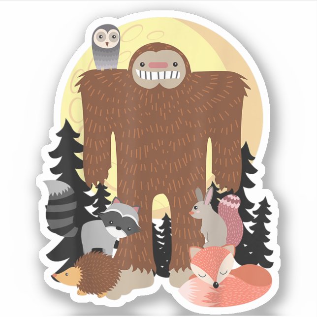 animals Sasquatch With Woodland Creatures Sticker (Front)