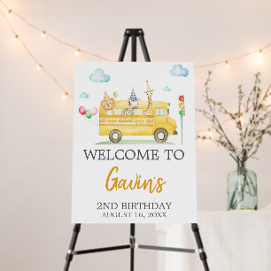 Animals School Bus Birthday Party Welcome Sign