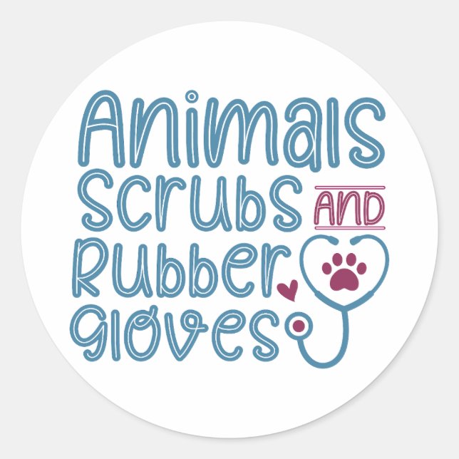 animals scrubs and rubber gloves classic round sticker (Front)