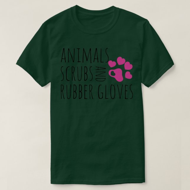 Animals Scrubs And Rubber Gloves Funny Veterinaria T-Shirt (Design Front)