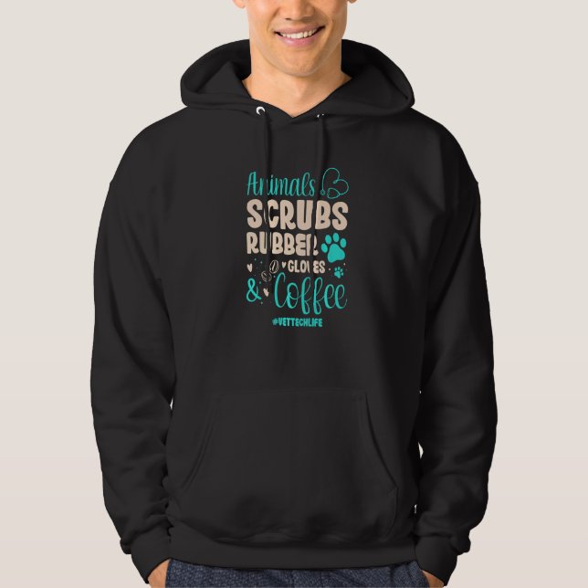 Animals Scrubs Rubber Gloves And Coffee Animal Res Hoodie (Front)