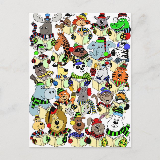 Animals singing Christmas carols Holiday Postcard (Front)