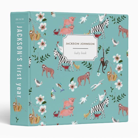 Animals | Sloth | Blue | Baby book Binder | Zazzle.com