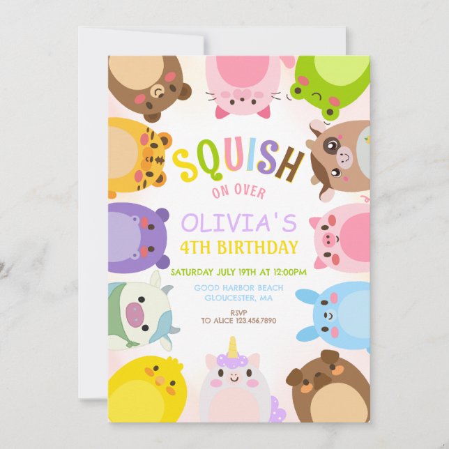 Animals Squish Girl Birthday  Invitation (Front)