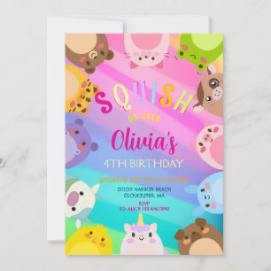 Animals Squish Girl Birthday party Invitation