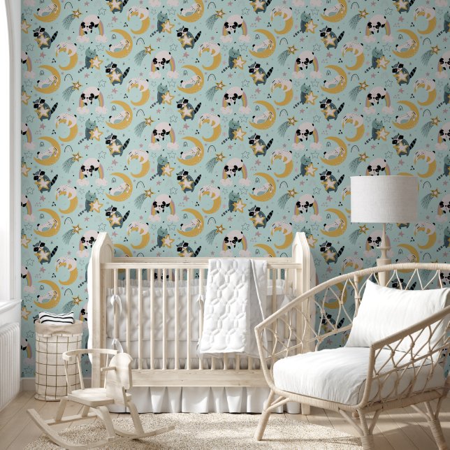 Animals, Stars, Moons and Rainbows Nursery Wallpaper (Kids)