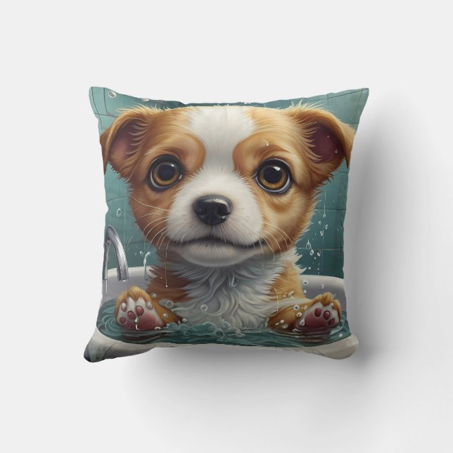 Animals Taking a Bath Funny Throw Pillow (Back)