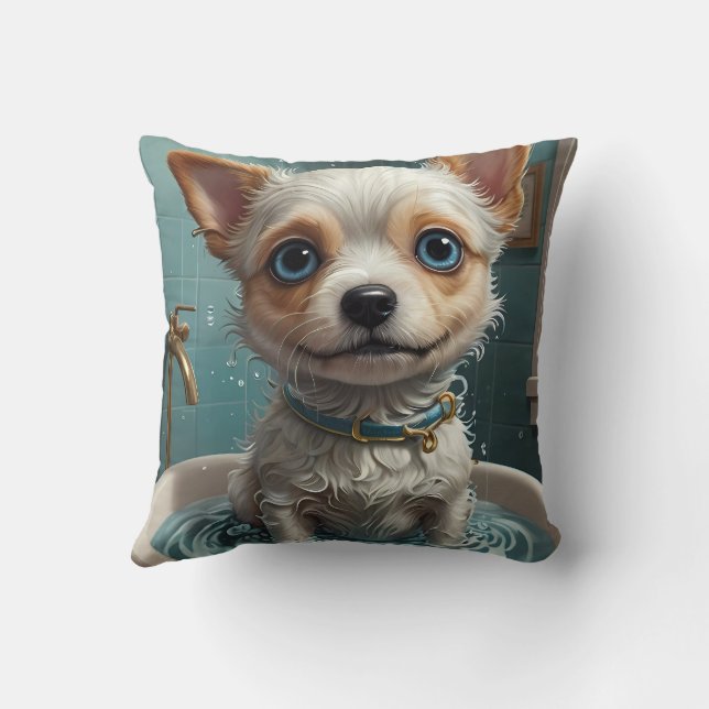 Animals Taking a Bath Funny Throw Pillow (Back)