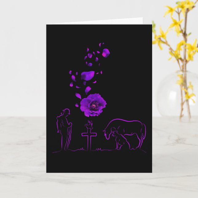 Animals They Also Served Purple Poppy Remembrance Card (Yellow Flower)