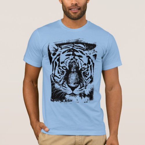 Animals Tiger Mens Short Sleeve Modern Baby Blue T_Shirt