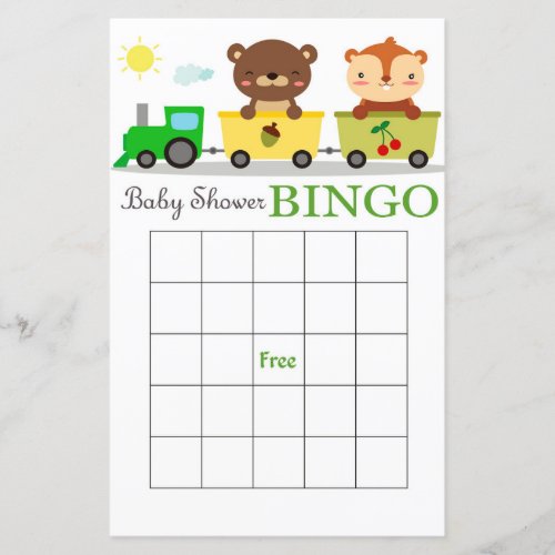 Animals train baby shower bingo card