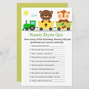 Animals train Nursery Rhyme Quiz baby shower game