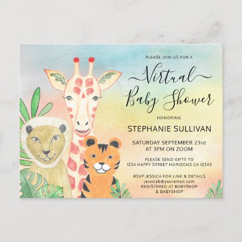 Animals Virtual Baby Shower Invitation Postcard