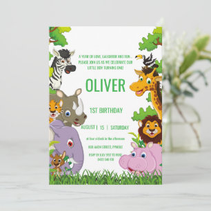 Animals Wild One Jungle greenery safari For kids Invitation