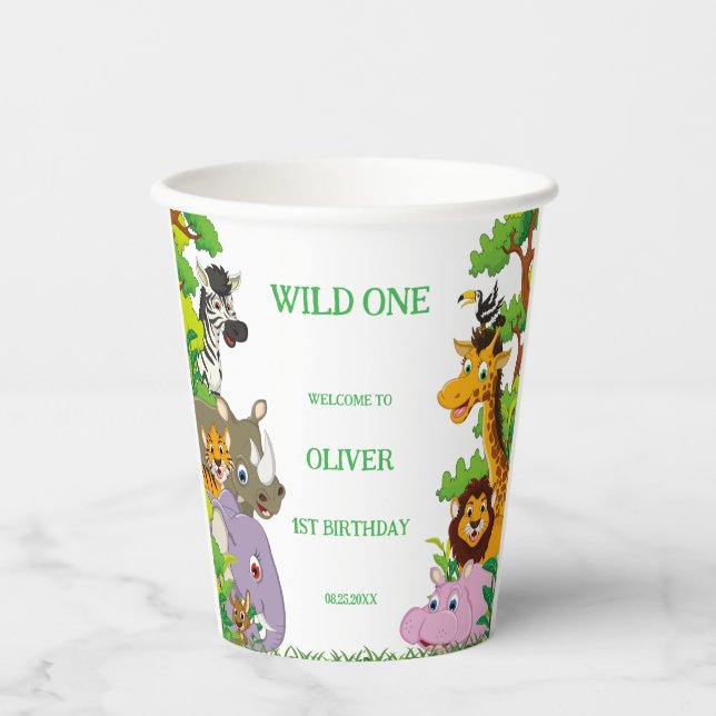 Animals Wild One Jungle greenery safari For kids Paper Cups (Front)