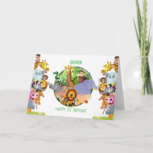 Animals Wild One Jungle greenery safari For kids Thank You Card (Front)