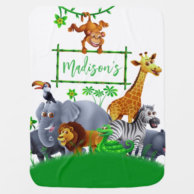 Animals Wild One Jungle greenery safari Soft Baby Baby Blanket (Front)