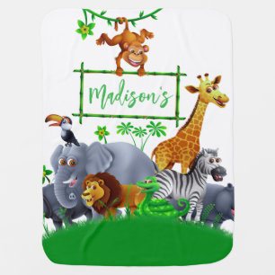 Animals Wild One Jungle greenery safari Soft Baby Blanket