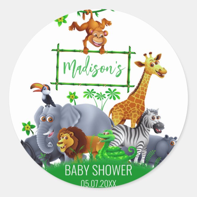 Animals Wild One Jungle greenery safari winter Classic Round Sticker (Front)