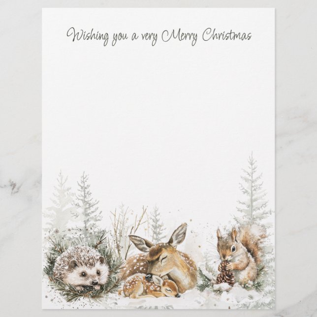 Animals Winter Forest Christmas  Letterhead (Front)