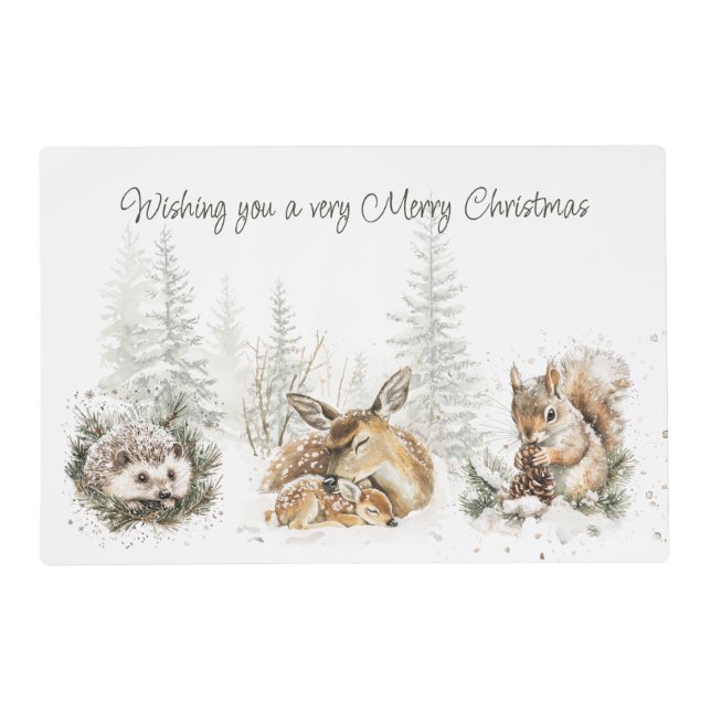 Animals Winter Forest Christmas Placemat (Front)