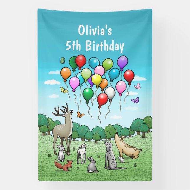 Animals with Balloons Banner (Vertical)