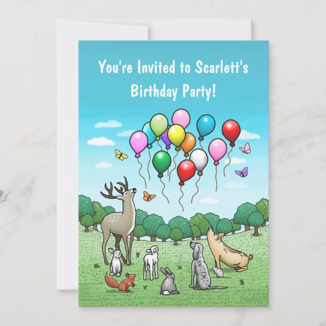 Animals with Balloons Invitation (Front)