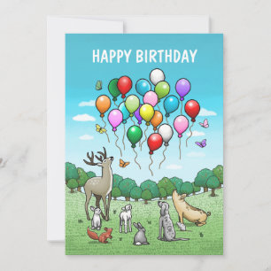 Animals with Colorful Balloons Birthday Card
