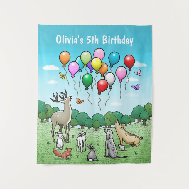 Animals with Colorful Balloons Tapestry (Front)
