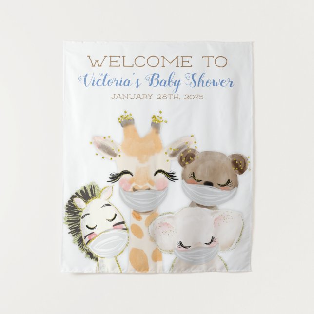 Animals With Mask Boy Baby Shower M Backdrop (Front)