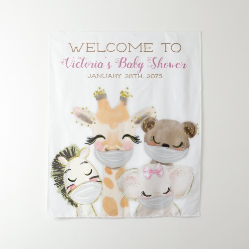 Animals With Mask Girl Baby Shower M Backdrop
