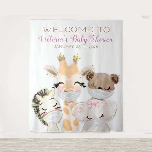 Animals With Mask Girl Baby Shower XL Backdrop (Front)
