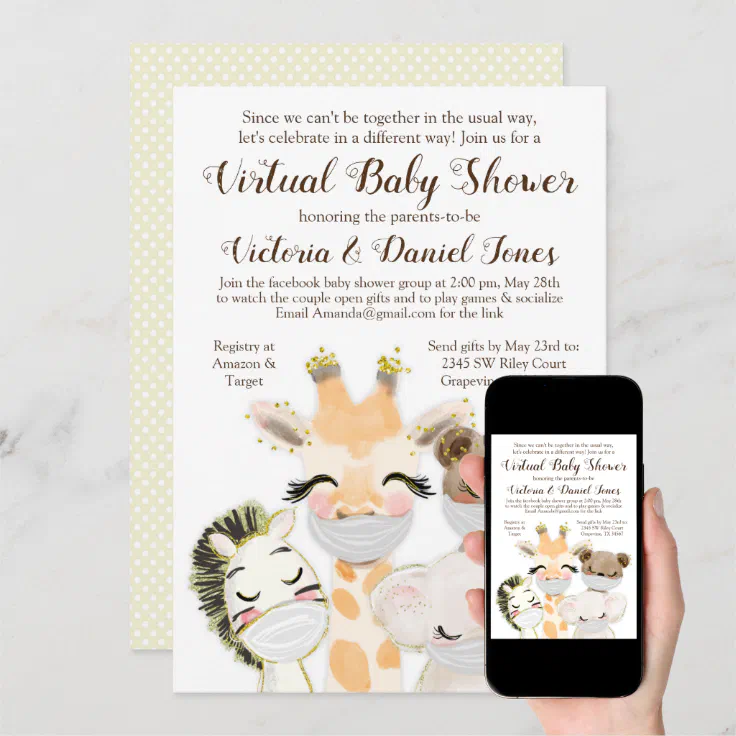 Animals with Masks Drive Through Covid Baby Shower Invitation Zazzle